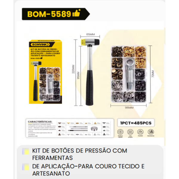 1箱带工具的压力按钮套件
适用于织物皮革和手工艺（1箱=16PCS）