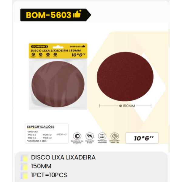 1箱砂光盘砂光机用
150毫米
1PCT=10件（1箱=300PCS）