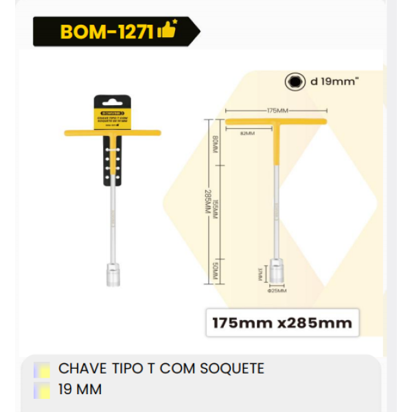 1箱带 19 毫米套筒的 T 型扳手（1箱=60PCS）