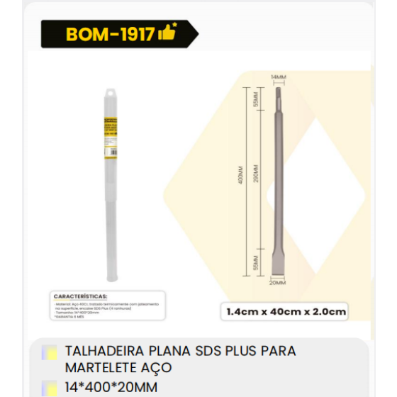 1箱平面SDS PLUS钻头用于
钢制吊环
14*400*20毫米（1箱=50PCS）