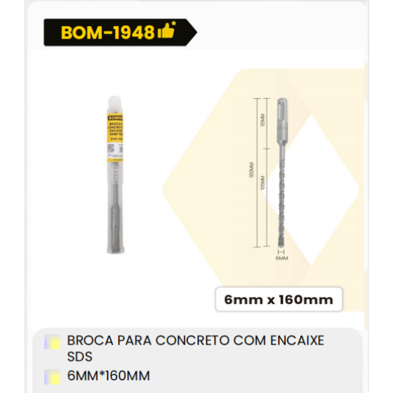 1箱带SDS接口的混凝土钻头
6毫米X160毫米（1箱=300PCS）