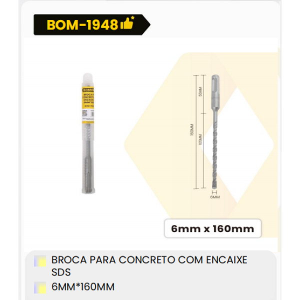 1箱带SDS接口的混凝土钻头
6毫米X160毫米（1箱=300PCS）