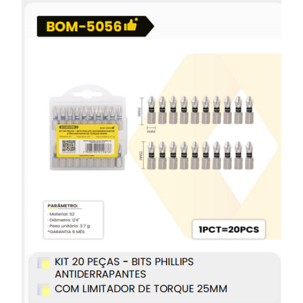1箱防滑的
20件套-菲利普斯批头
带25毫米扭矩限制器（1箱=120PCS）