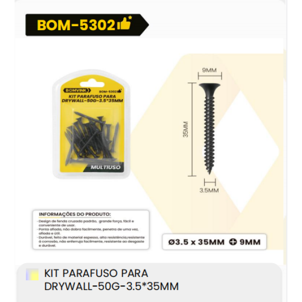 1箱用于干墙的螺丝套件石膏板-50克-3.5*35毫米（1箱=144PCS）
