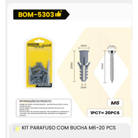 1箱带垫圈的M6螺栓套件20个装（1箱=144PCS）